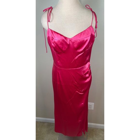 REFORMATION Marguerite Silk Tie Straps Flambé Pink Midi Dress Size 12 - Picture 4 of 9